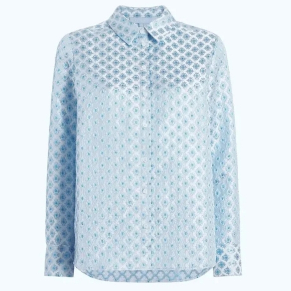 Hill House New The James Shirt Snowflake Brocade Metallic Blue Blouse SZ Small - Picture 11 of 11